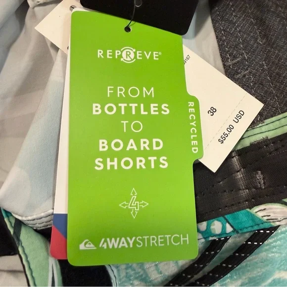 NWT QUIKSILVER SZ 38 Mens Board Shorts w/Pockets, Drawstring Swim Vacation Beach - Picture 11 of 12